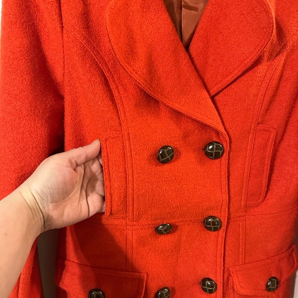 Wool blend red orange Peacoat size M - Picture 3 of 8